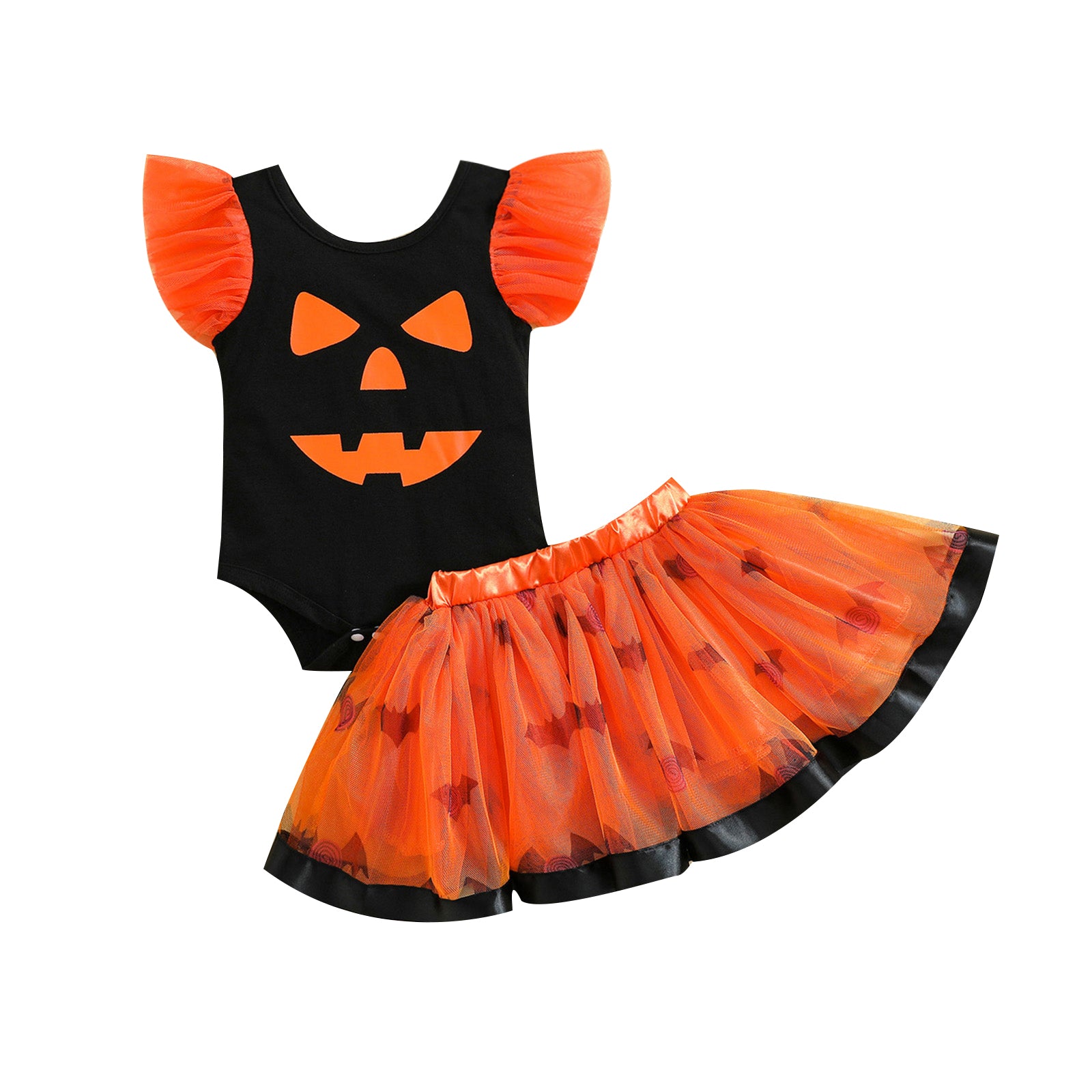 Halloween Flutter-sleeve  Top+ Lace Skirt-visikids