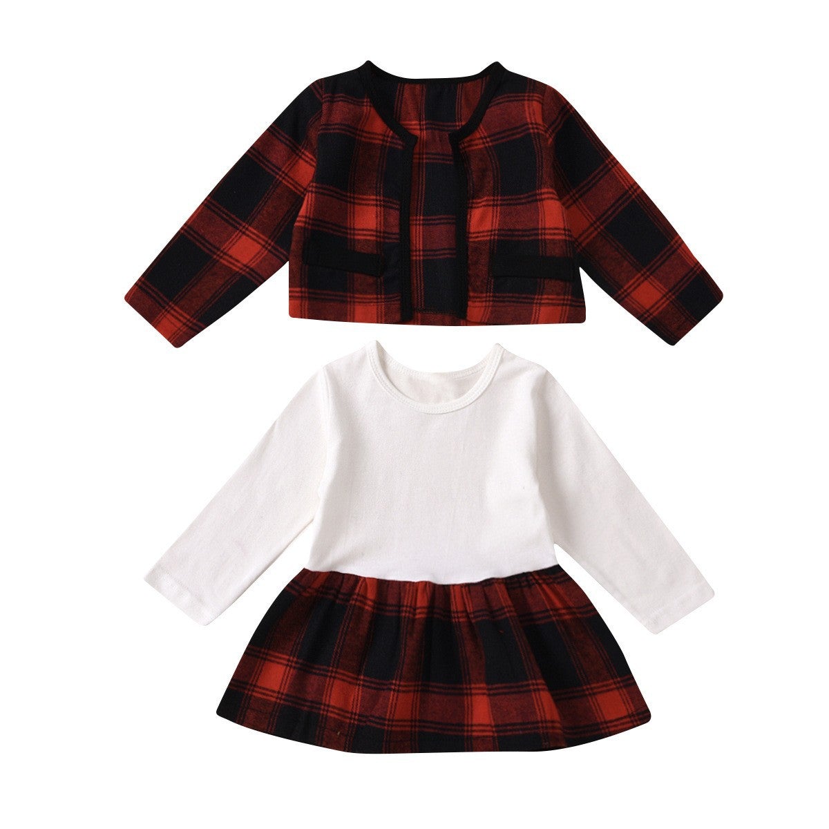 2-Pieces Plaid Patchwork Skirt Suit-visikids
