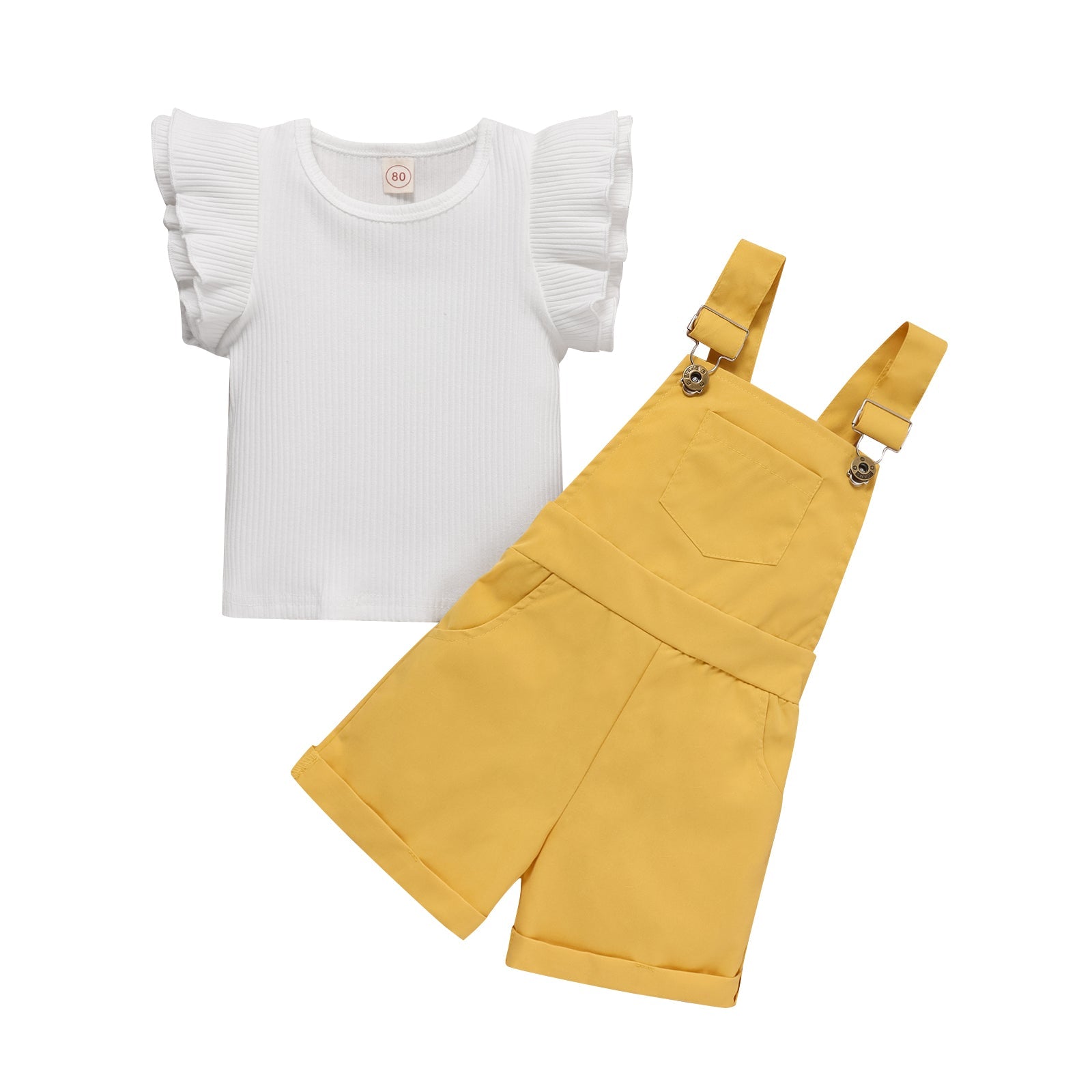 Flutter-sleeve Top Suspender Trousers-visikids