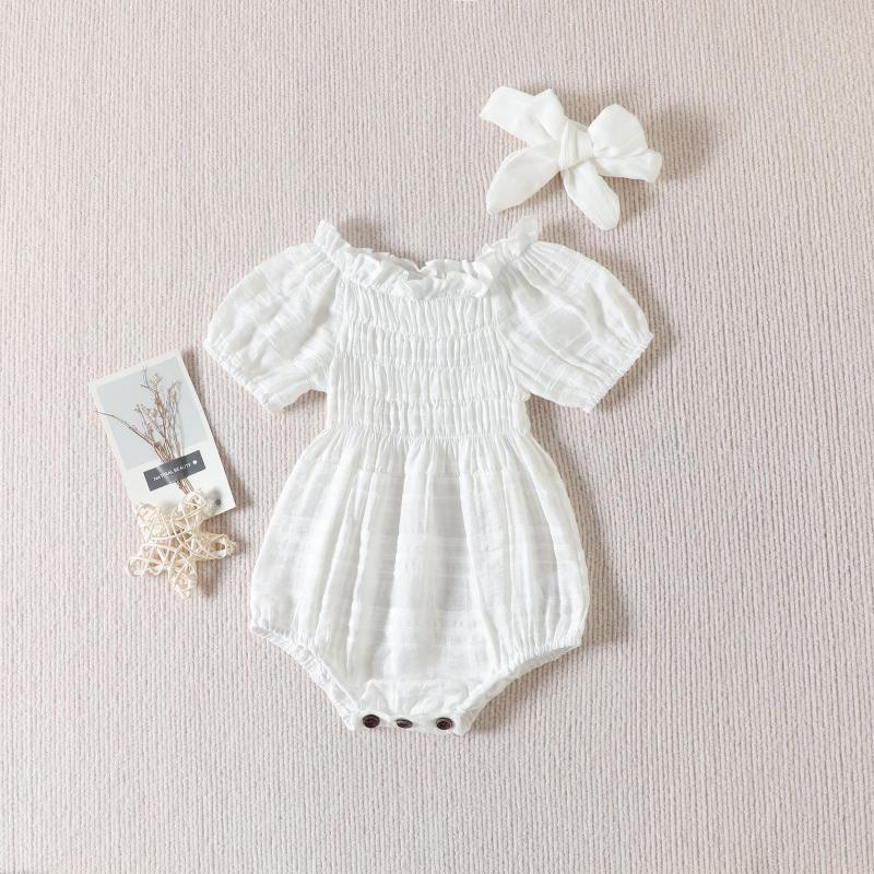 Baby Solid Cotton Linen Romper.