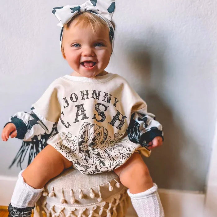 Baby Johnny Cash Romper+ Bow.