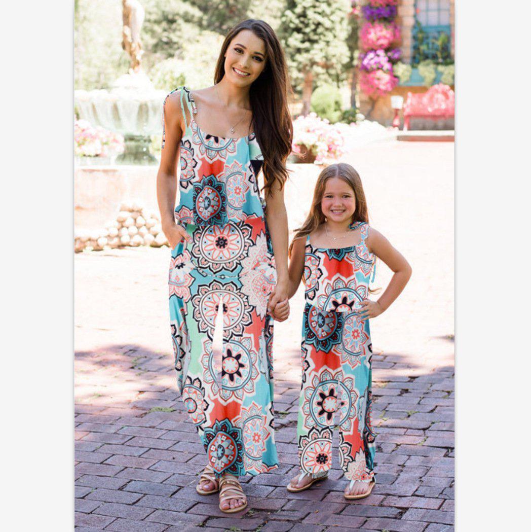 Girl Floral Print Parent-child Dress.