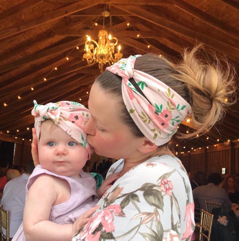 Baby Floral Printed Bow Headband Set.