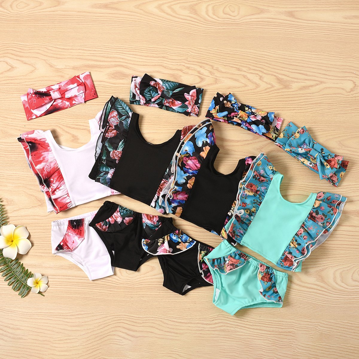 3-Piece Baby Floral Swimwears.