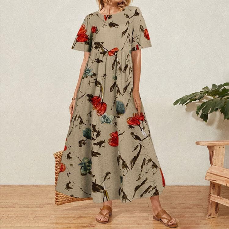 Cotton&Linen Floral Maxi Dresses.