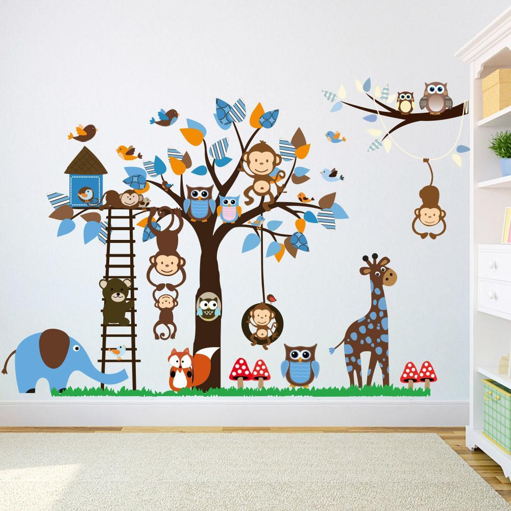 Owl monkey tree decorative painting PVC wall sticker.