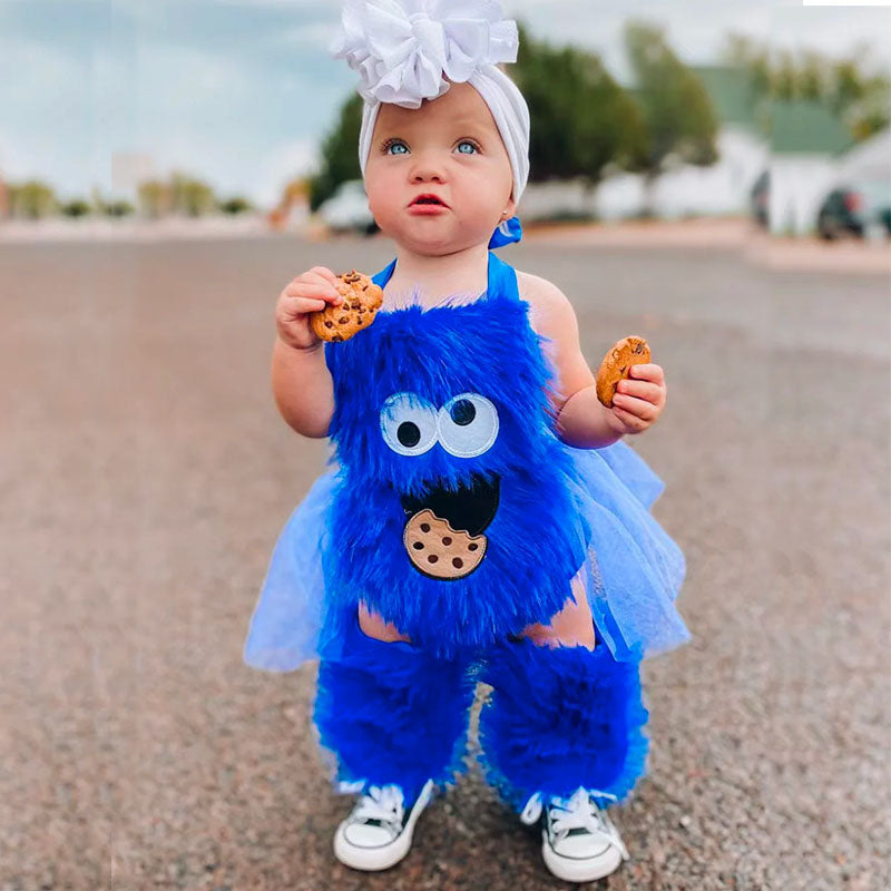 Baby Cookie Monster Romper+ Leg Warmers.