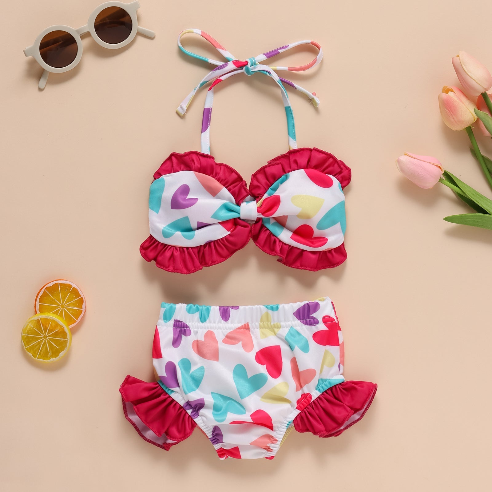 2-Piece Heart Printed Swimsuit.