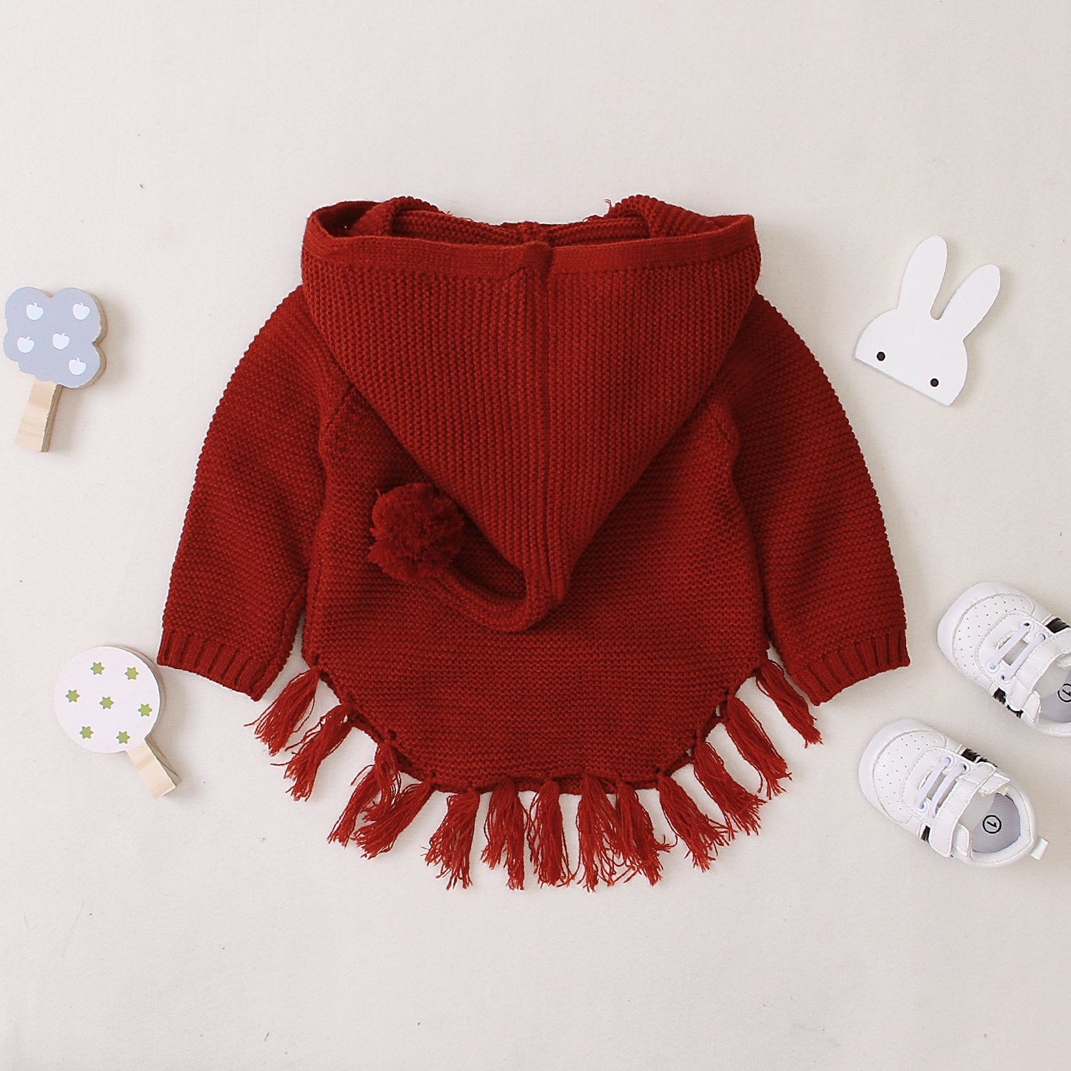 Baby Hooded Bow Knit Sweater.
