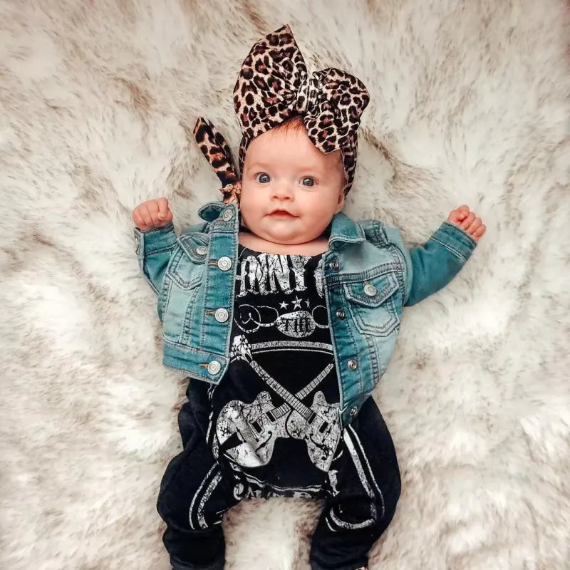 Baby Johnny Cash Romper+ Bow.