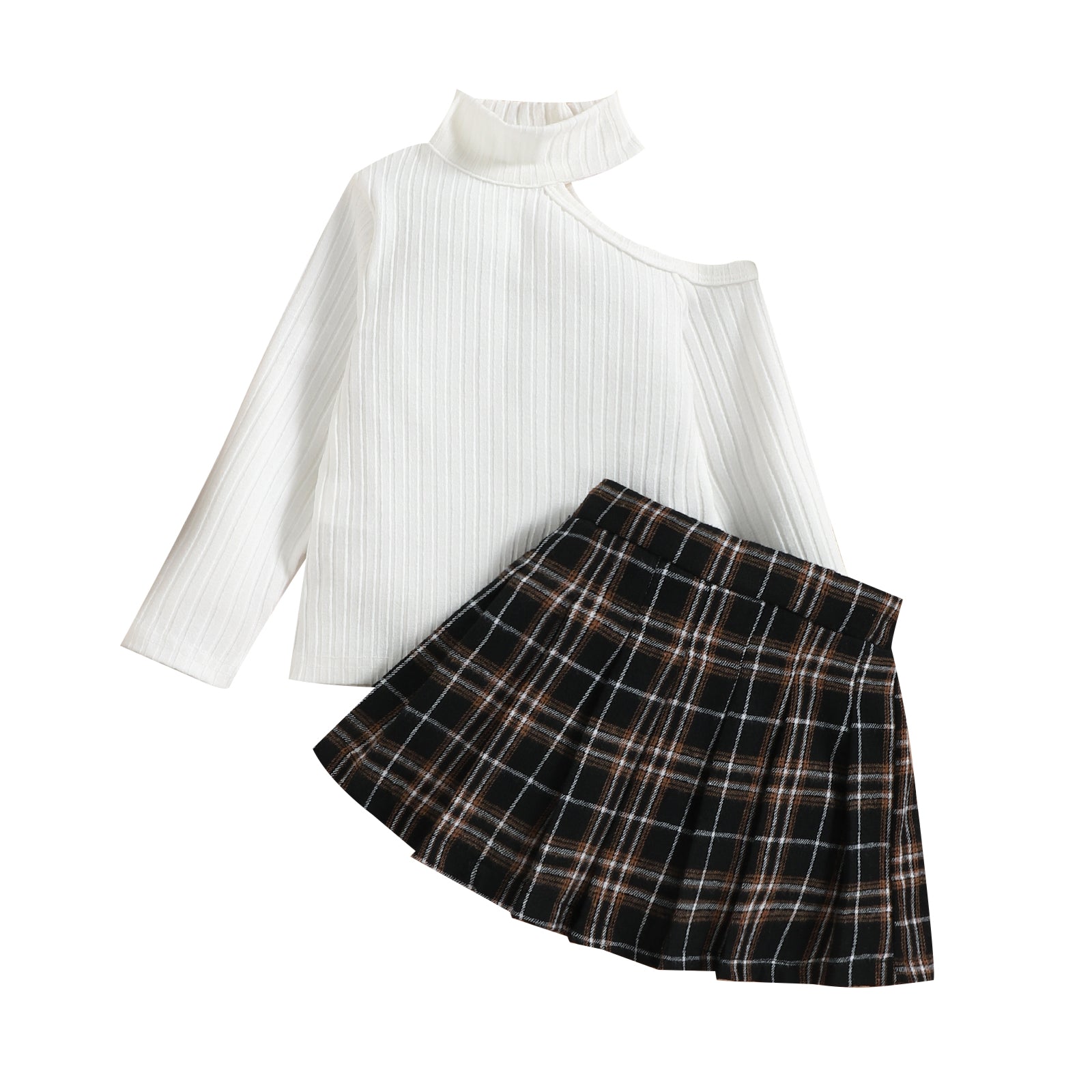Baby White Pit Stripe Top + Plaid Skirt.