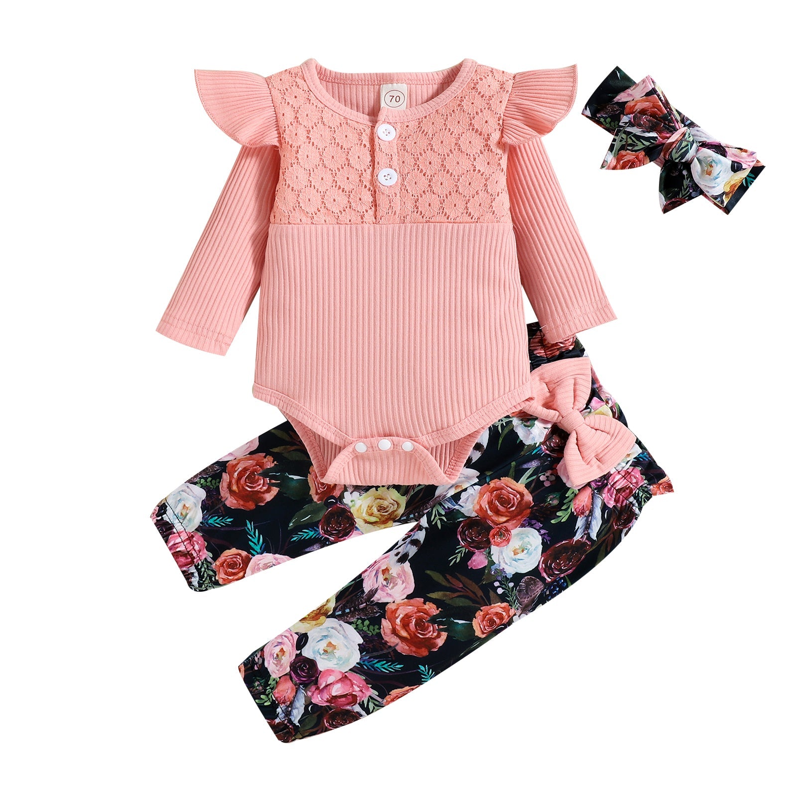 Baby Lace Rompers 3-Piece Sets.