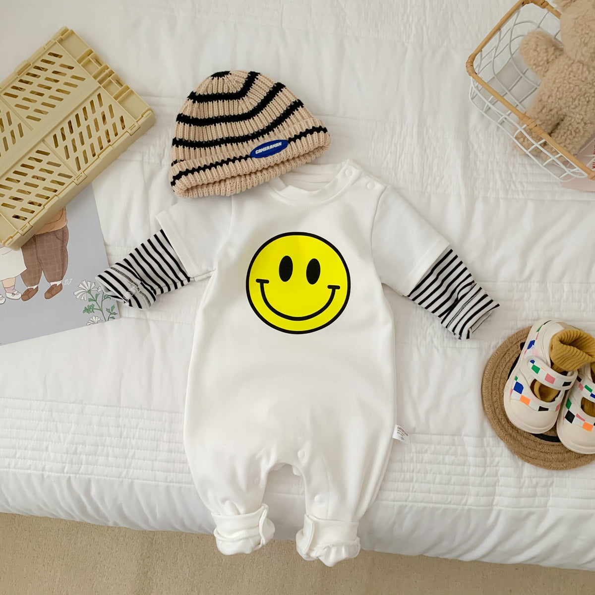 Baby Smile Striped Colorblock Jumpsuit