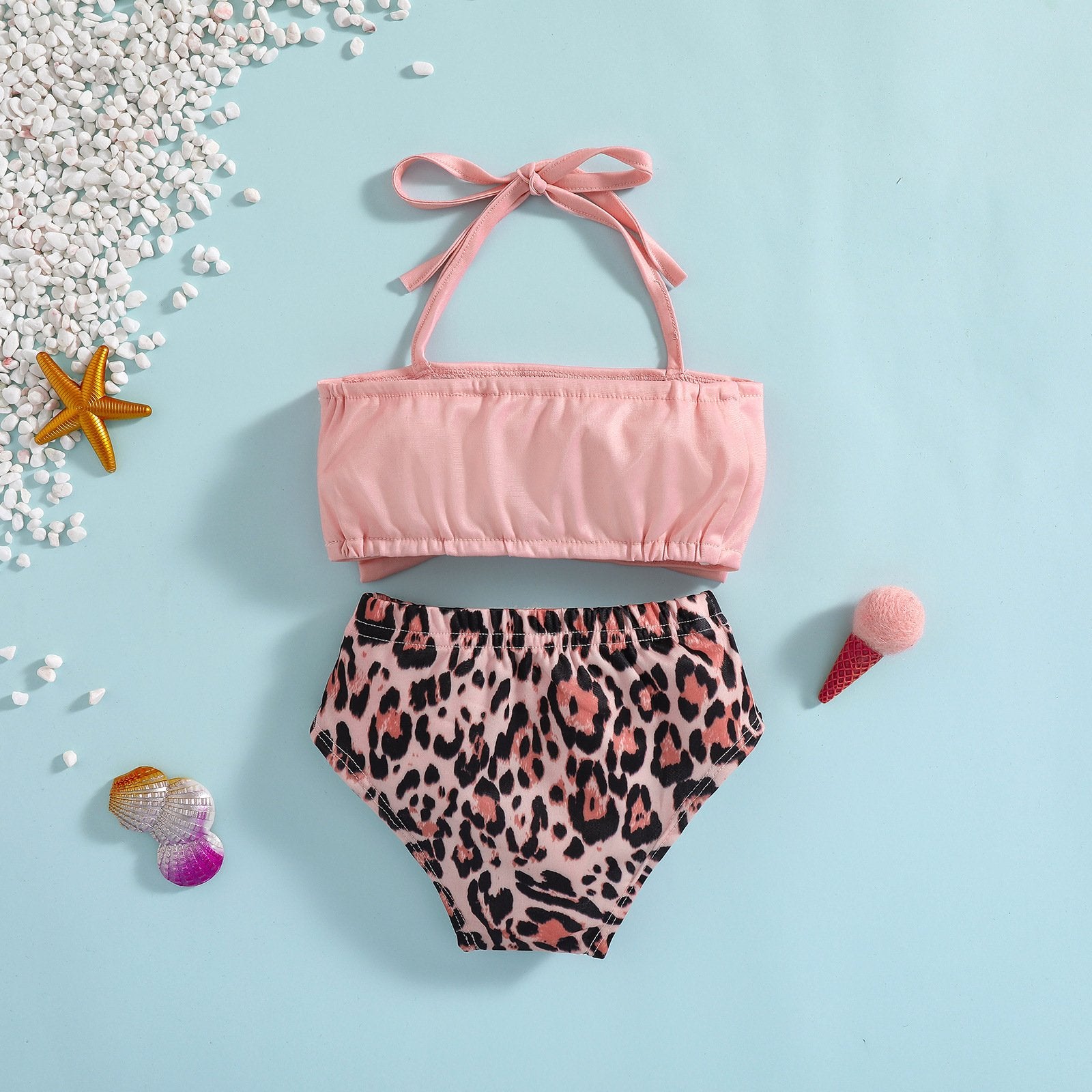 Pink Bow Leopard Girl Swimwear Bikini.