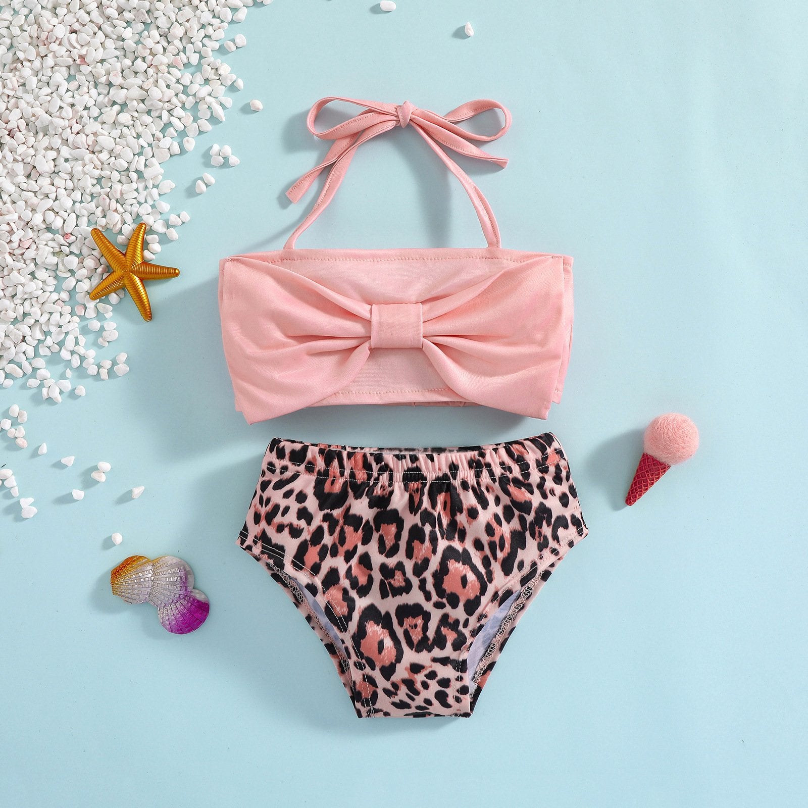 Pink Bow Leopard Girl Swimwear Bikini.