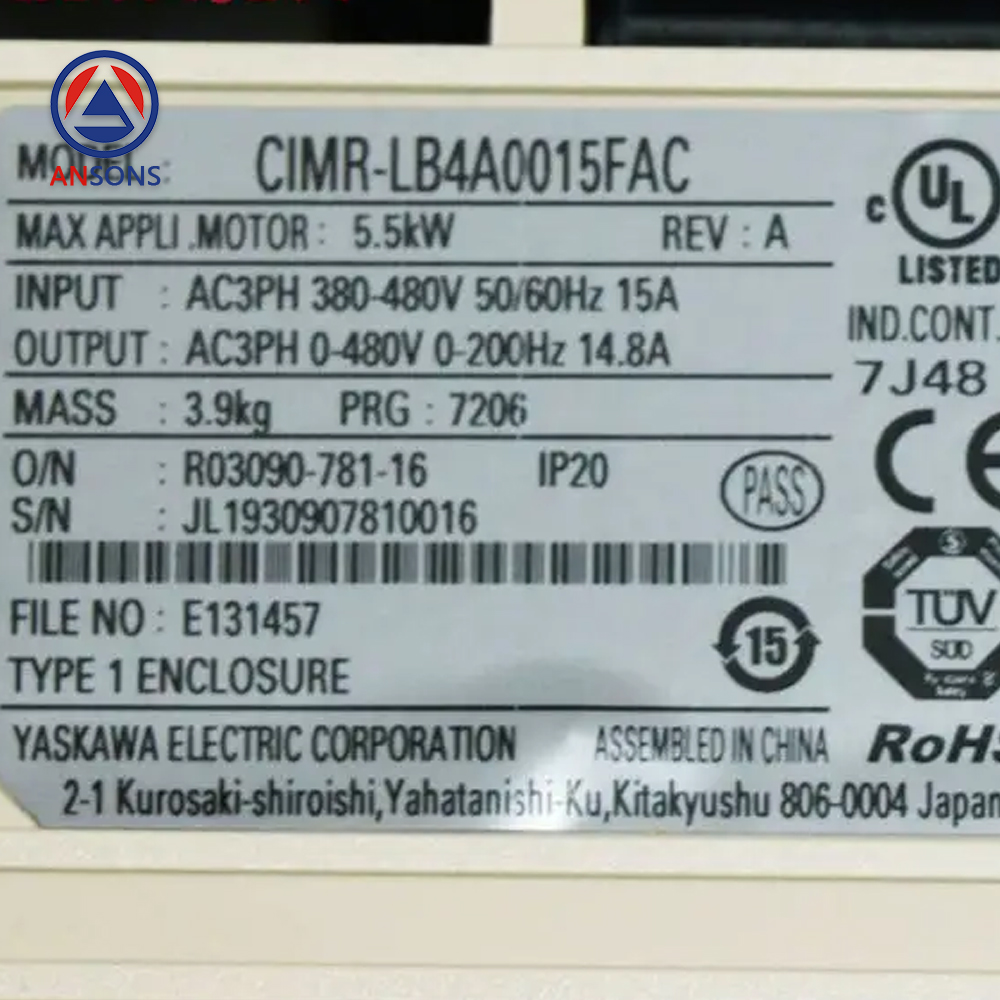 YASKAWA Elevator Drive Inverter L1000A CIMR-LB4A0018FAA CIMR-LB4A0024FAA CIMR-LB4A0031FAC Ansons Lift Spare Parts