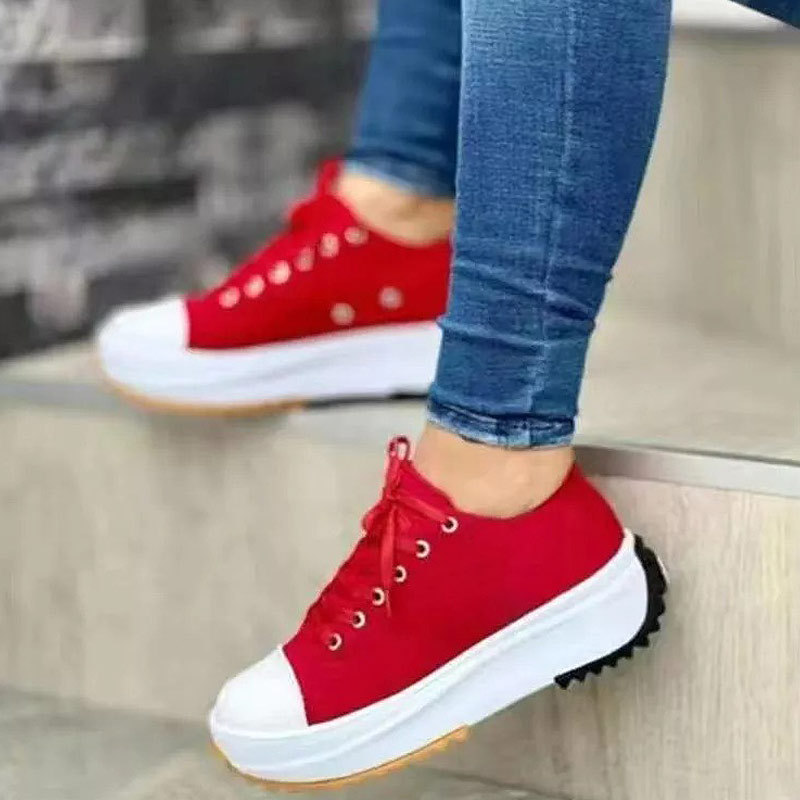 2022 women‘s round toe laceup platform arch support canvas shoes