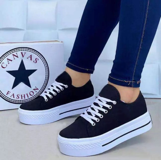 Lace-Up Breathable Casual Canvas Sneakers for Women