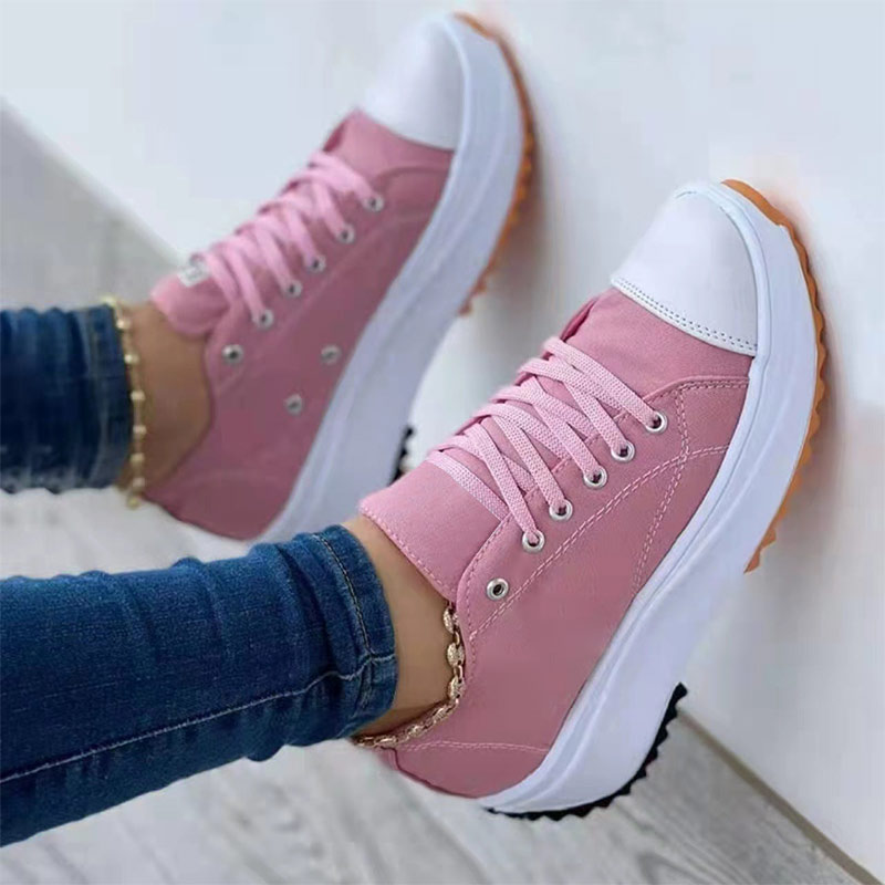 2022 women‘s round toe laceup platform arch support canvas shoes