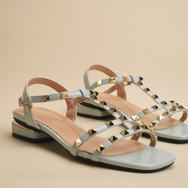 Women's Square Open Toe Rivet Slingback Buckle Flat Sandals
