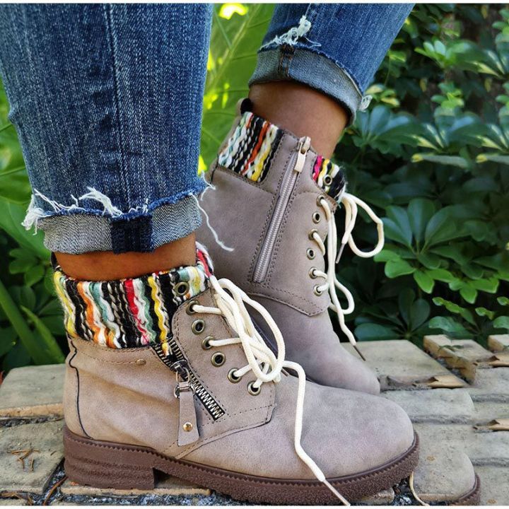 Women Knitted Casual Winter Zipper Boots