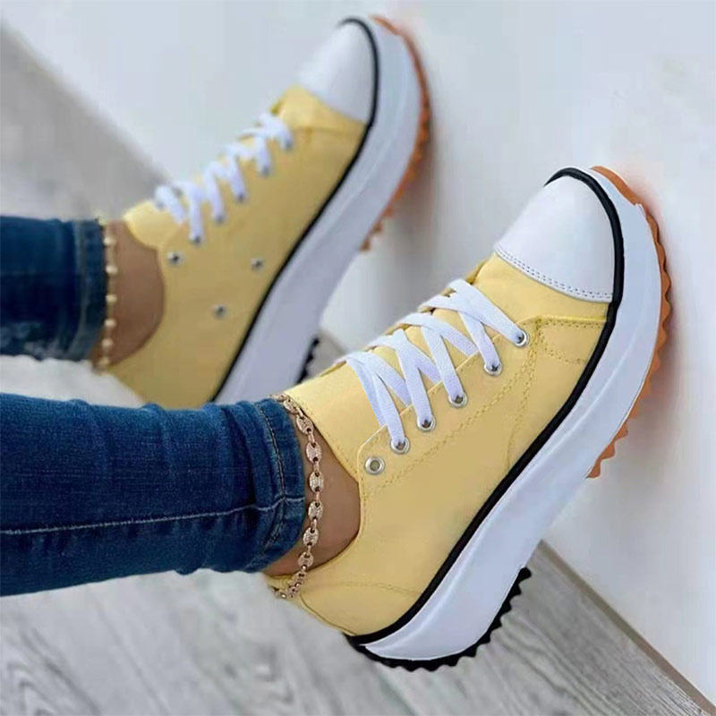 2022 women‘s round toe laceup platform arch support canvas shoes