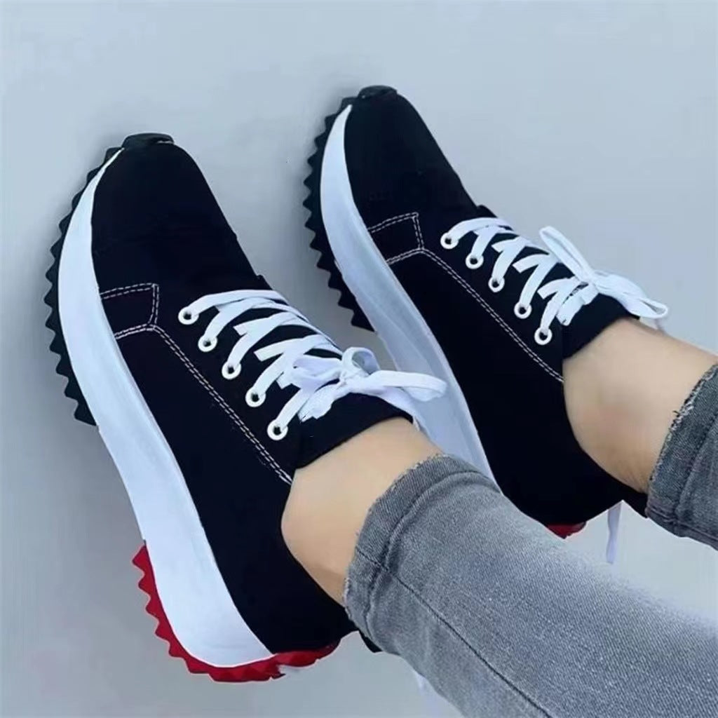 Women's High Quality Canvas Platform Lace Up Low Top Sneakers