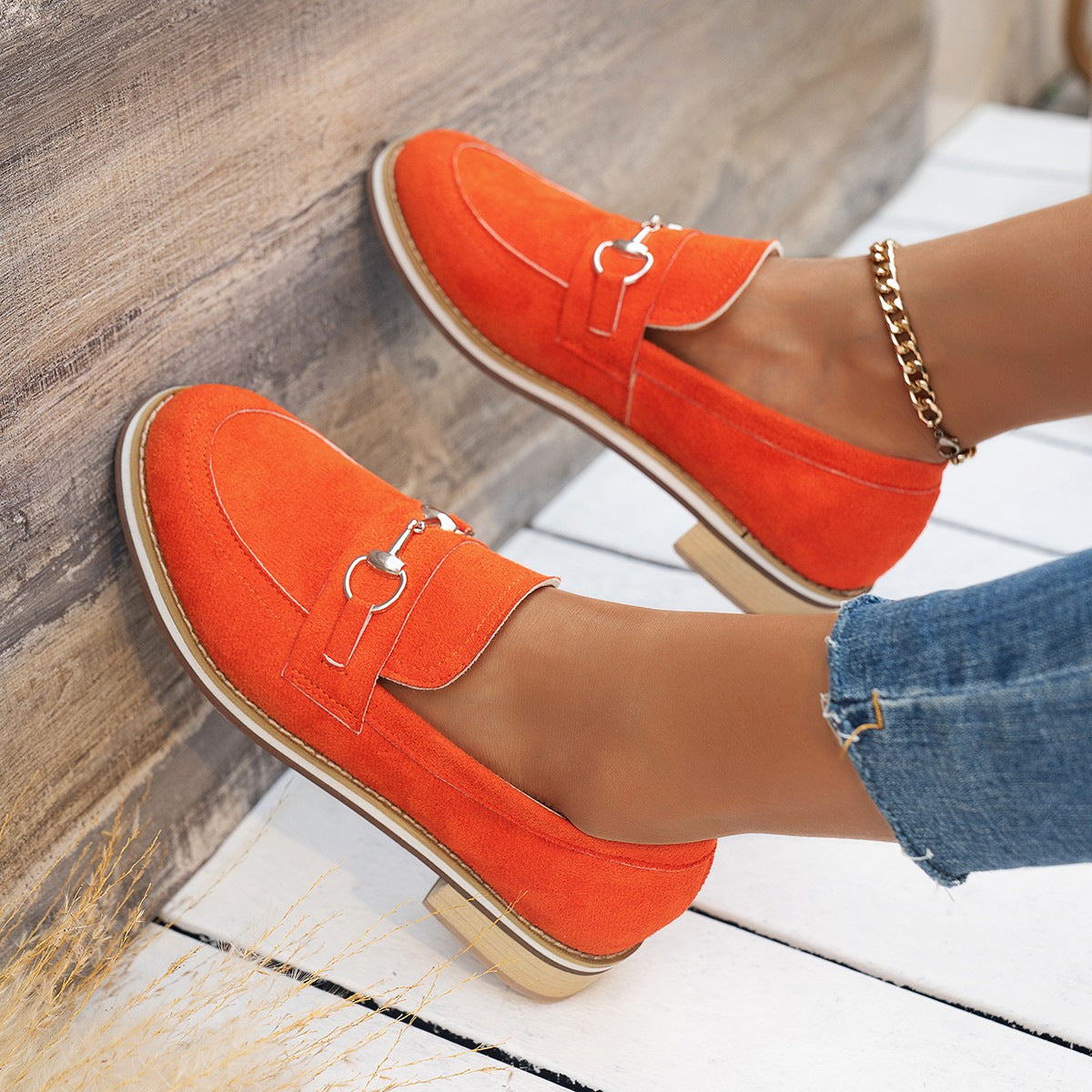 Ladies Comfort Suede Comfort Low Heel Loafers