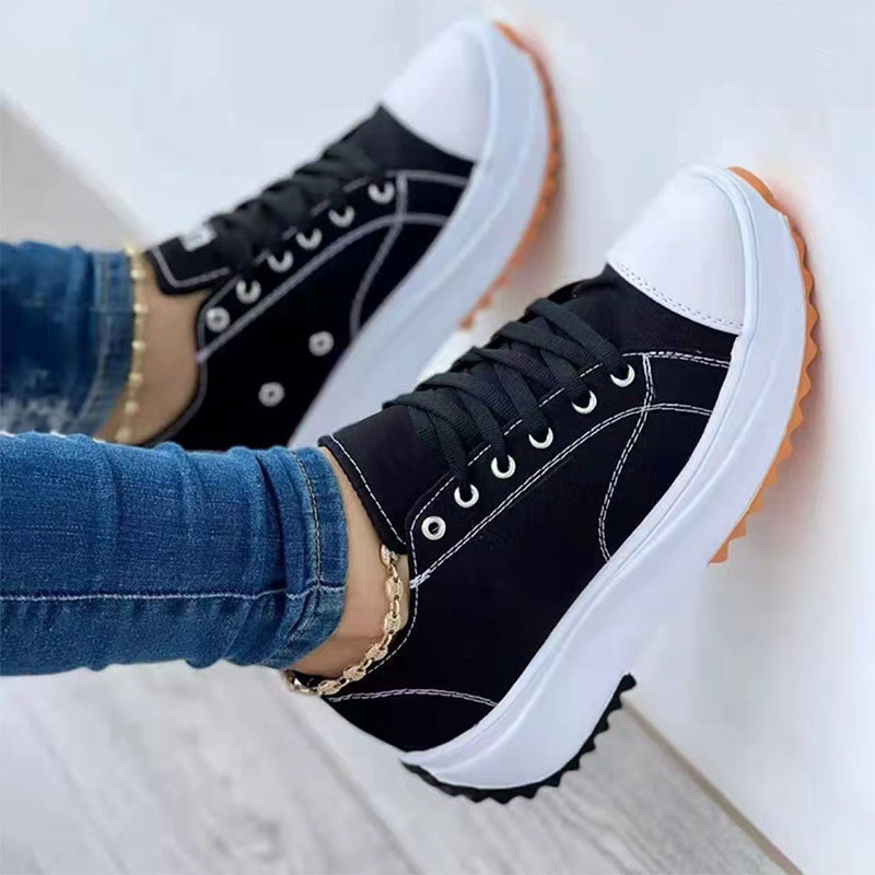 2022 women‘s round toe laceup platform arch support canvas shoes