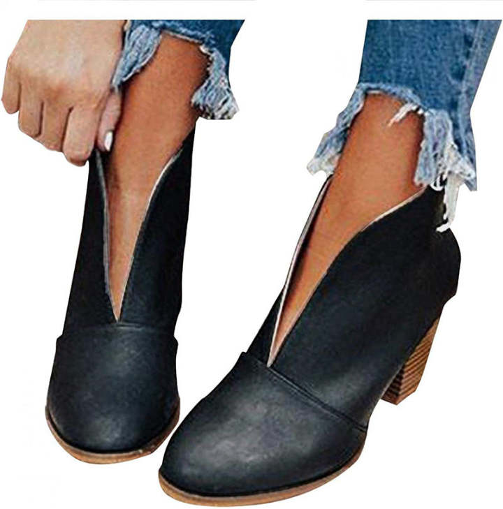Cowboy Boots for Women Low Heel Wedge Ankle Boots