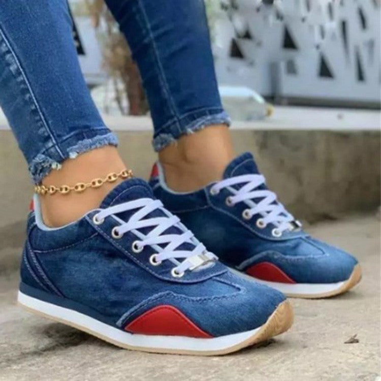  2022 new casual plus size sports denim round toe women's shoes