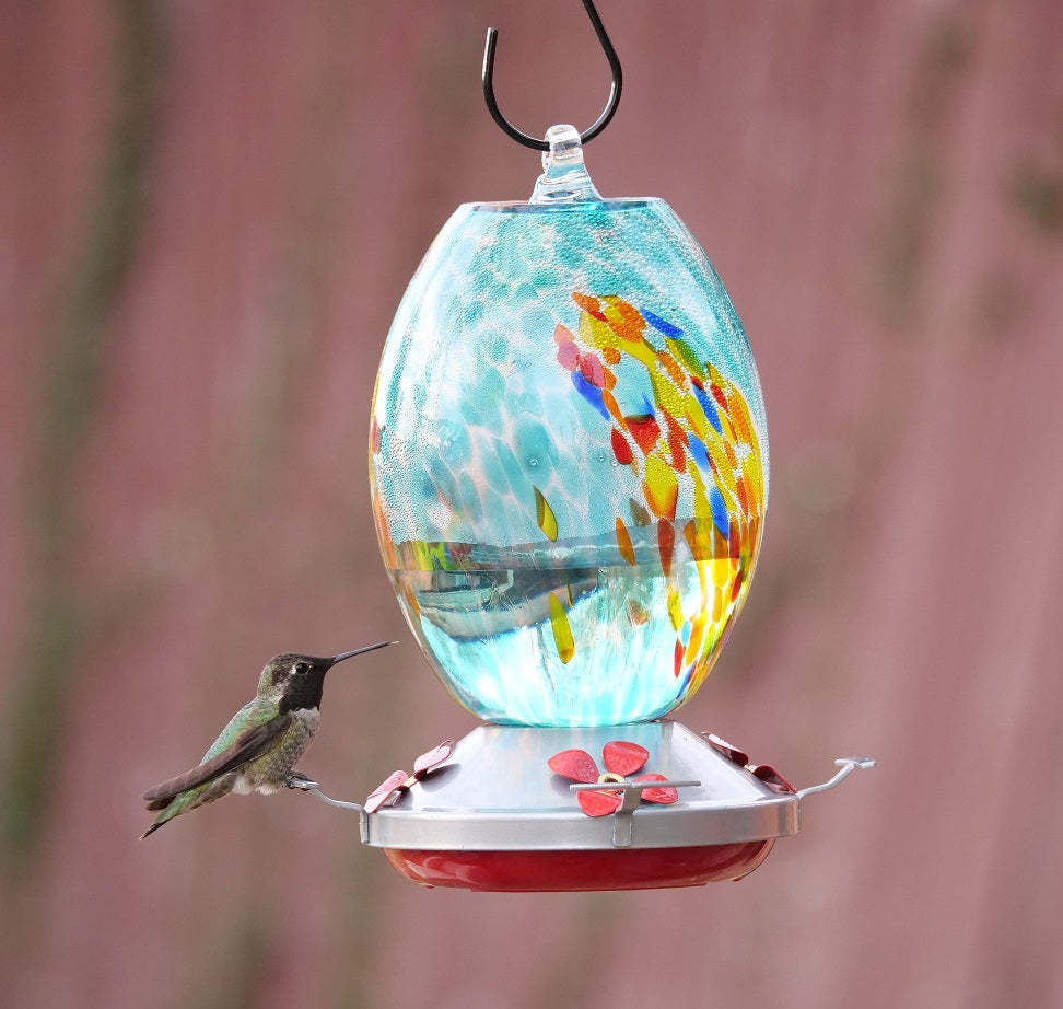 Hand Blown Glass Hummingbird Feeder 25 Ounces