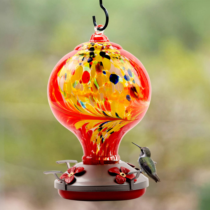 Hand Blown Glass Hummingbird Feeder 32 Ounces