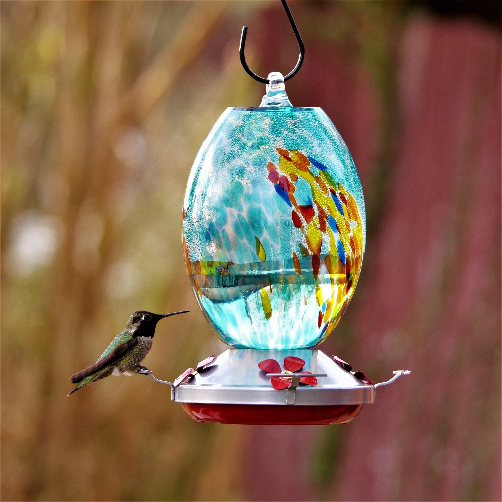 Hand Blown Glass Hummingbird Feeder 25 Ounces