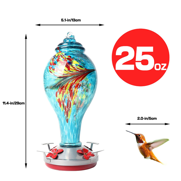 Hand Blown Glass Hummingbird Feeder 25 Ounces