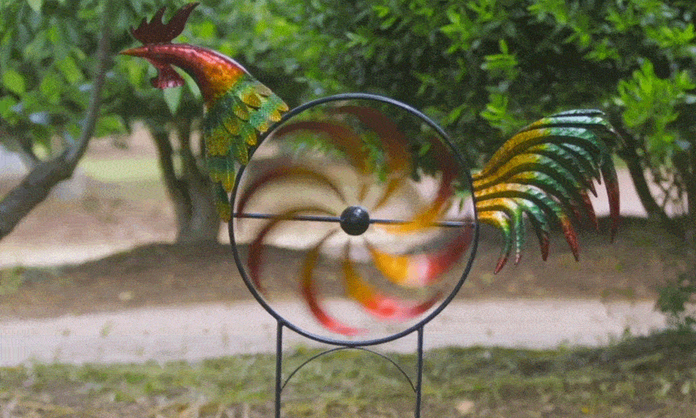 Iridescent Rooster Wind Spinner Garden Decor