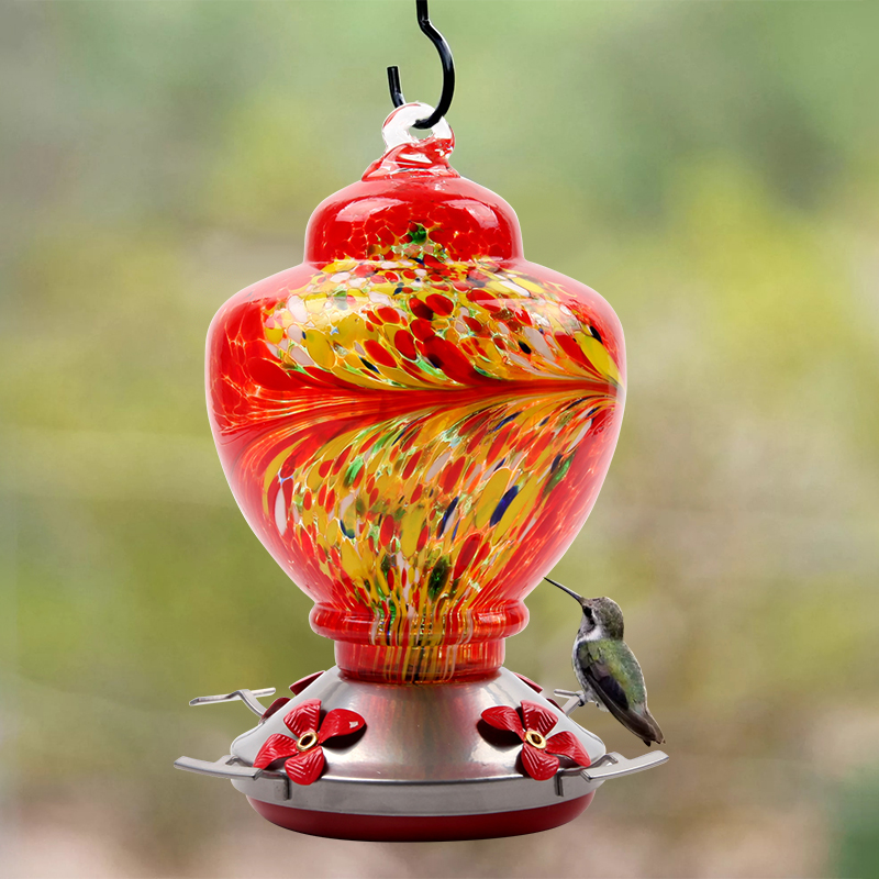 Hand Blown Glass Hummingbird Feeder 38 Ounces