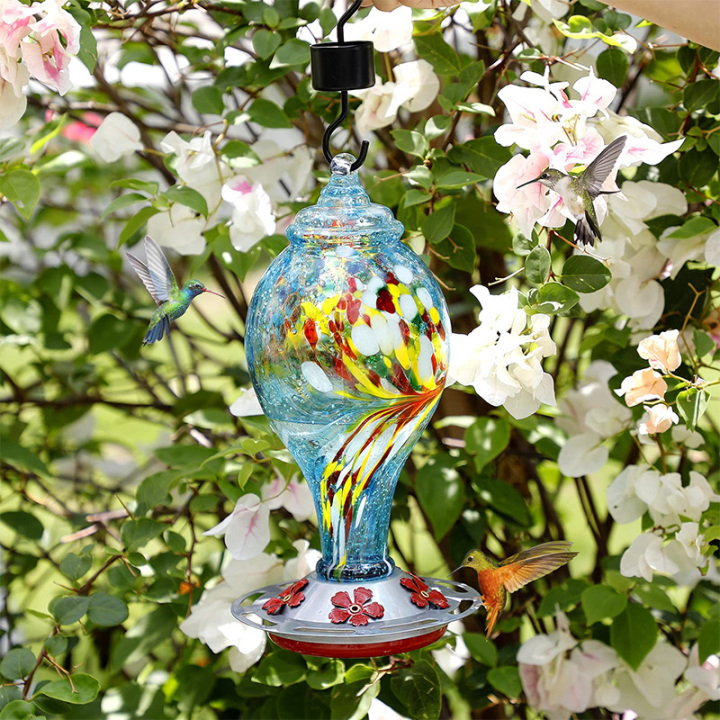 Hand Blown Glass Hummingbird Feeder 25 Ounces