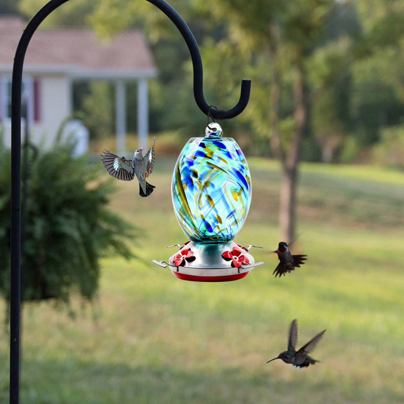 Hand Blown Glass Hummingbird Feeder 25 Ounces 6713