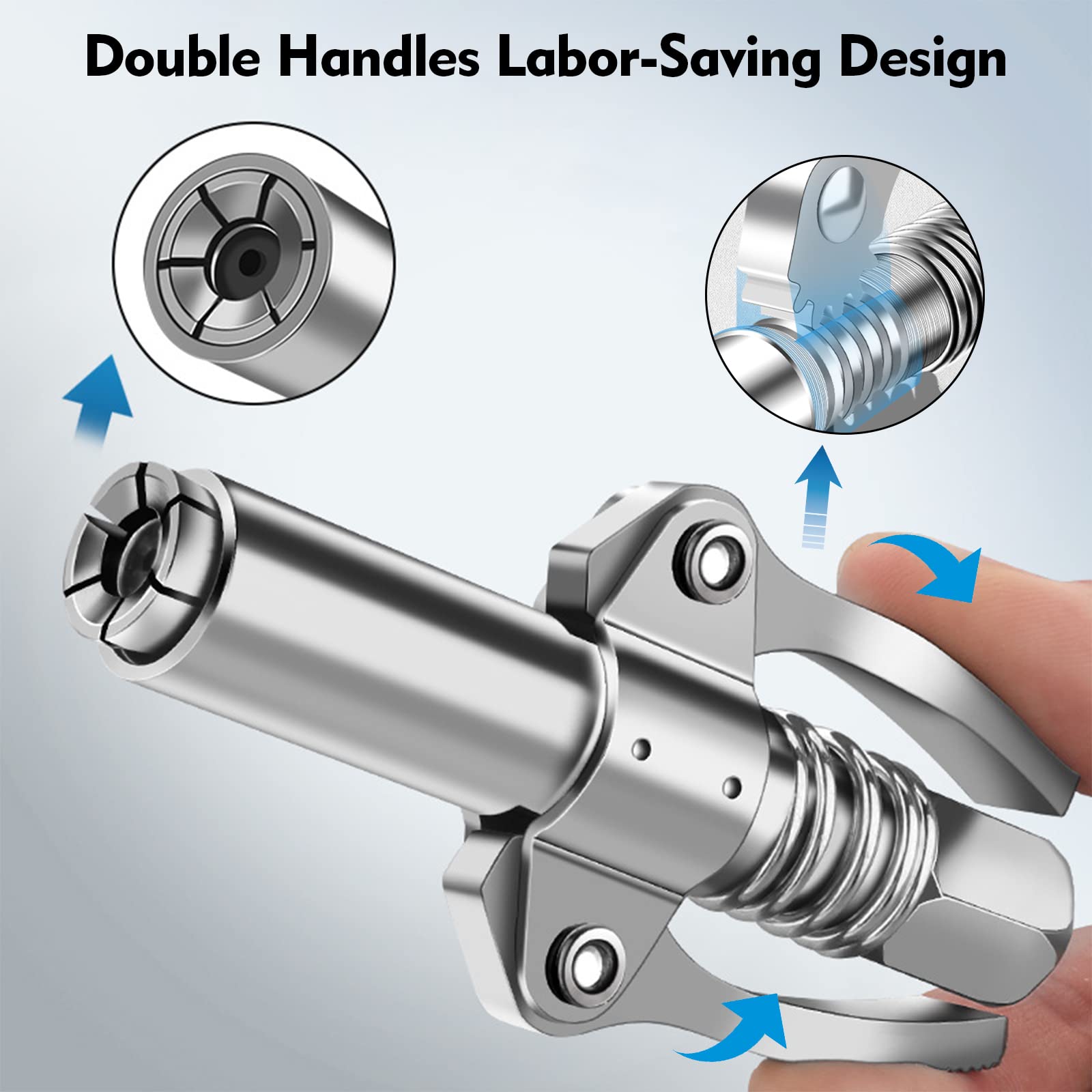 Strong Lock on Grease Couplers with Spring Flex Hose