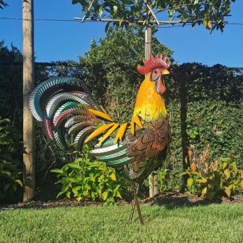 Metal Rooster Garden Statue Outdoor Chicken Sculpture Yard