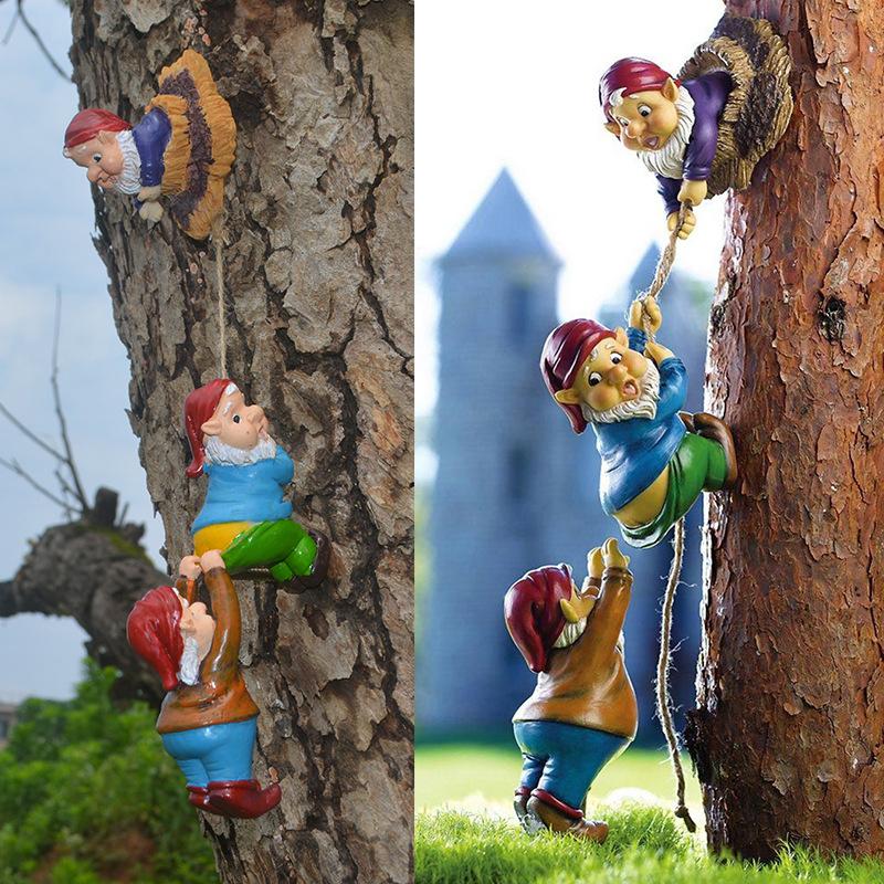 Garden Ornaments-Gnomes Climbing on the Tree