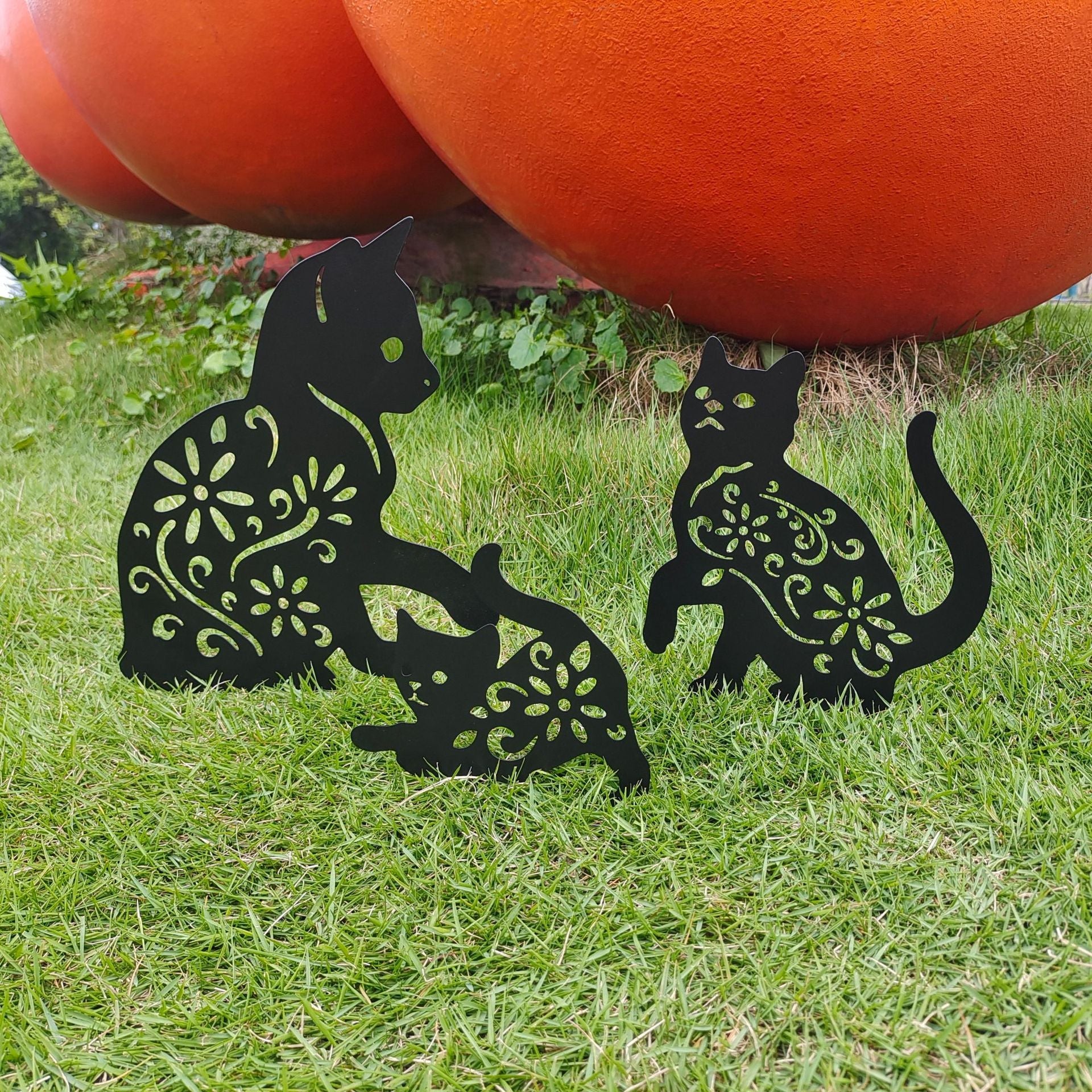 Set of 3 Metal Cat Silhouette Yard Stakes