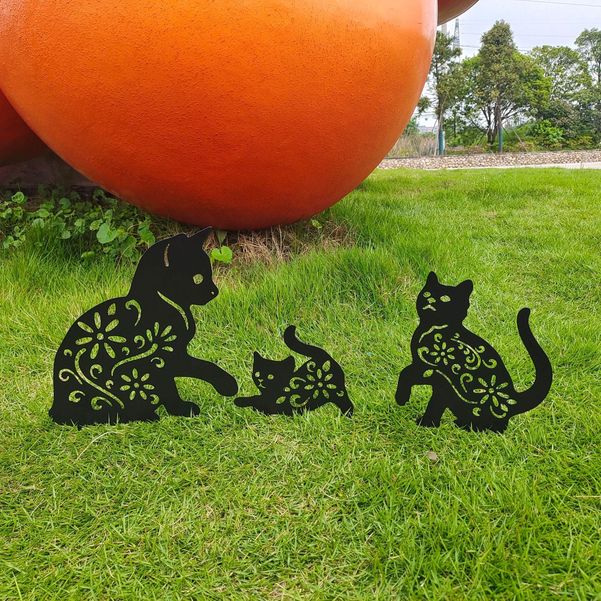 Set of 3 Metal Cat Silhouette Yard Stakes