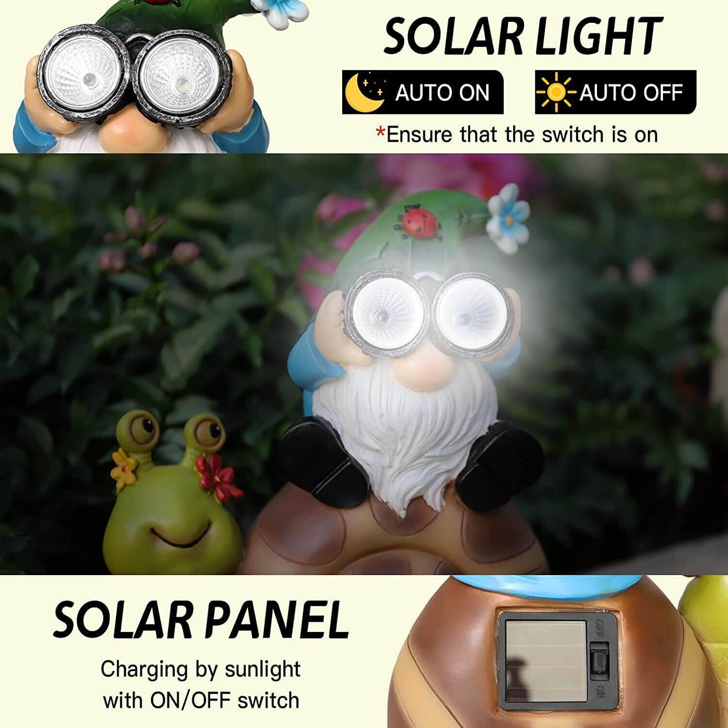 Beauare Resin Garden Gnome Snail Statue Decor with Solar LED Lights