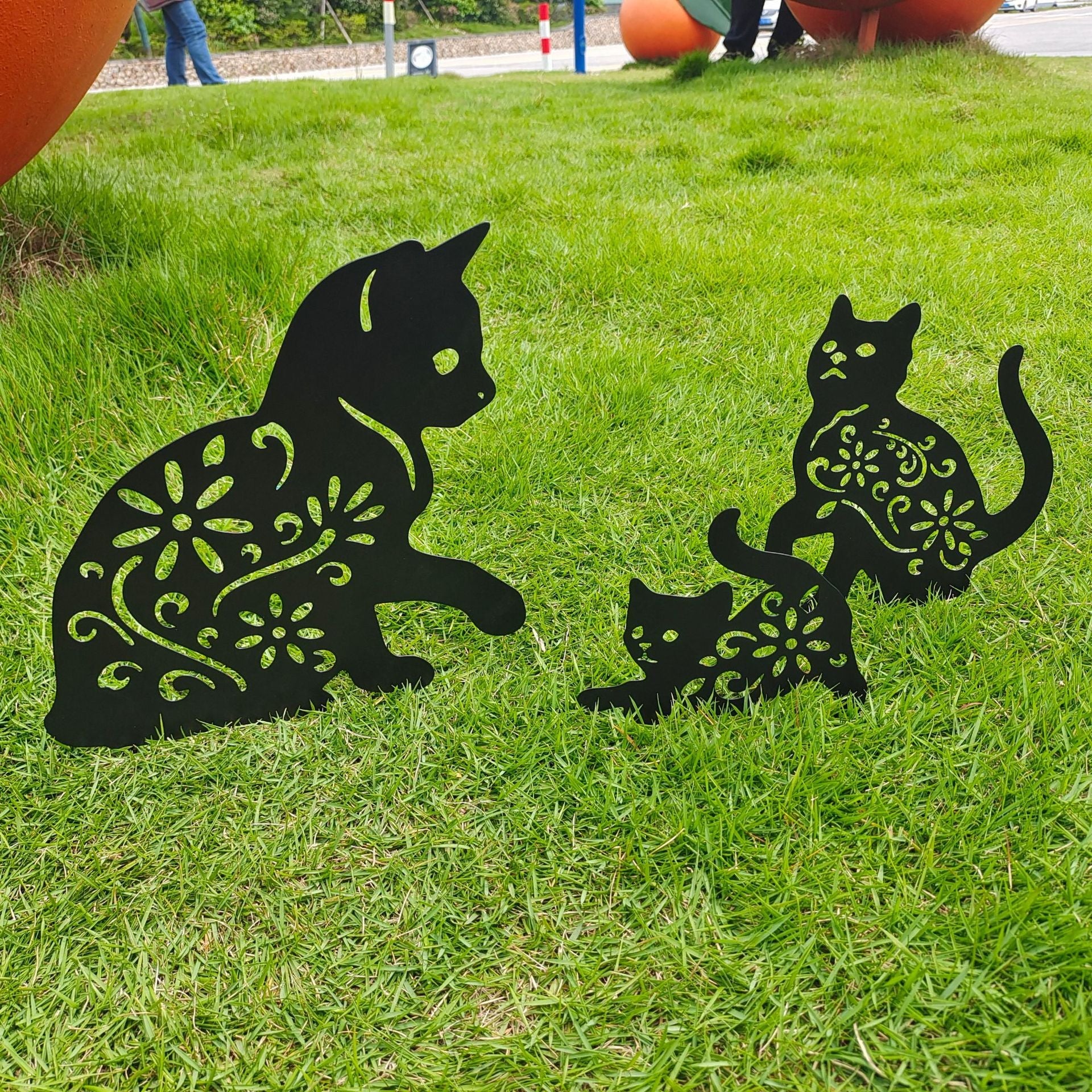 Set of 3 Metal Cat Silhouette Yard Stakes