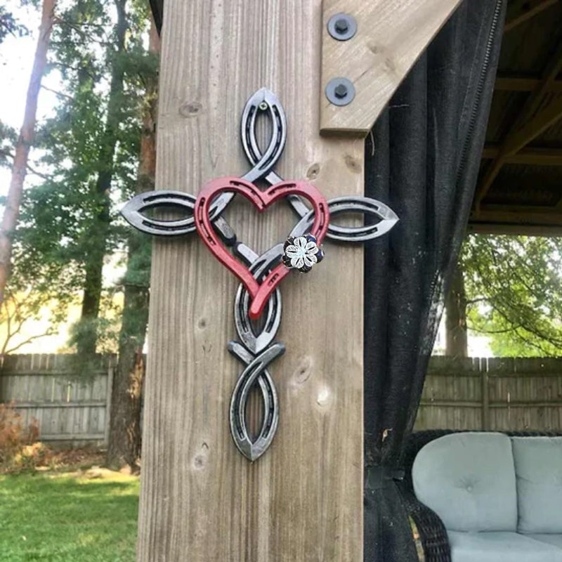 Natural horseshoe cross with heart