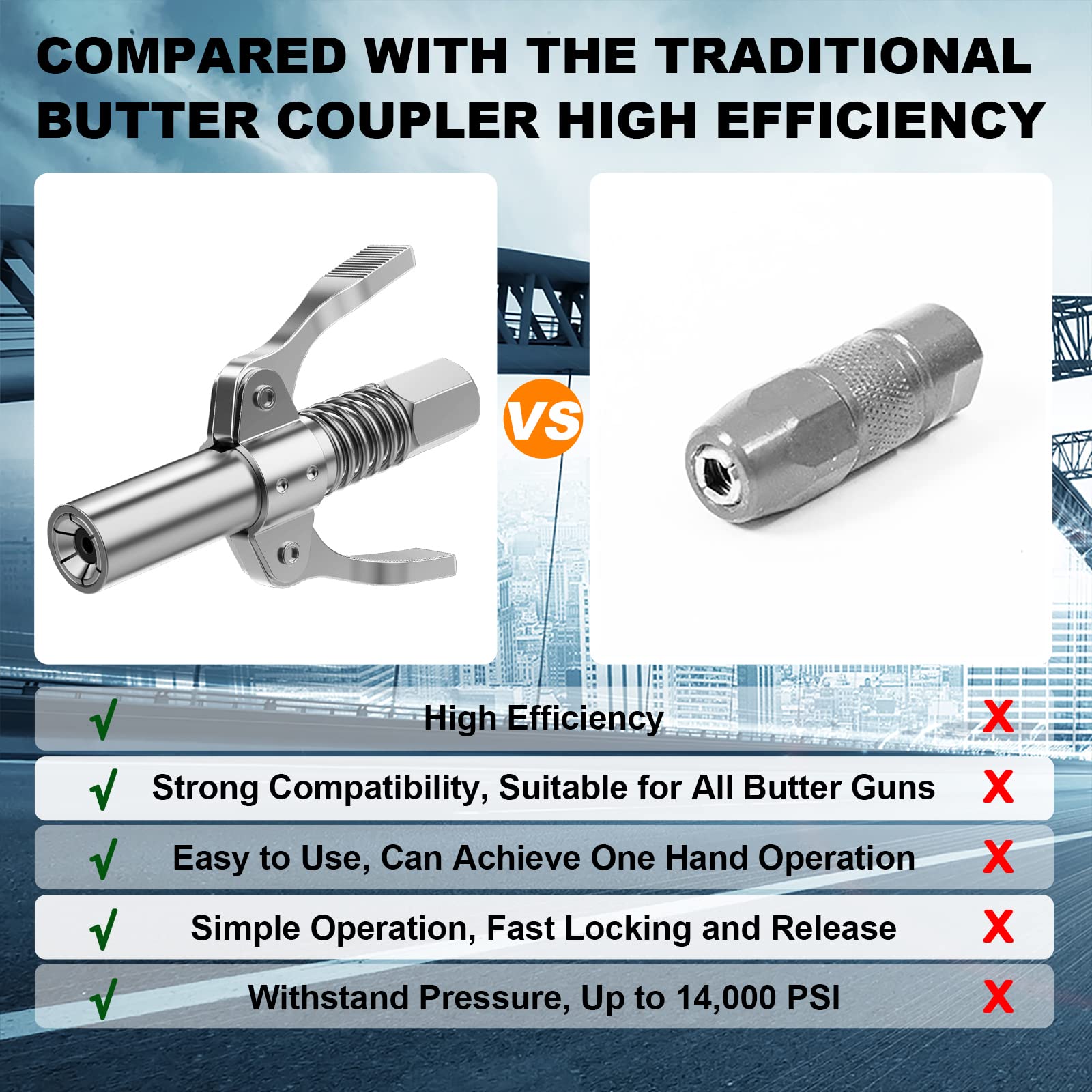Strong Lock on Grease Couplers with Spring Flex Hose