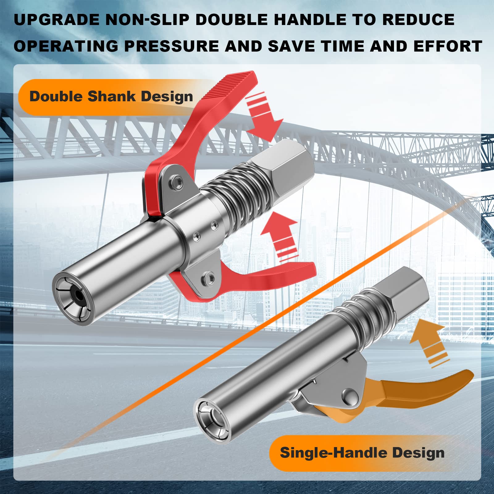 Strong Lock on Grease Couplers with Spring Flex Hose