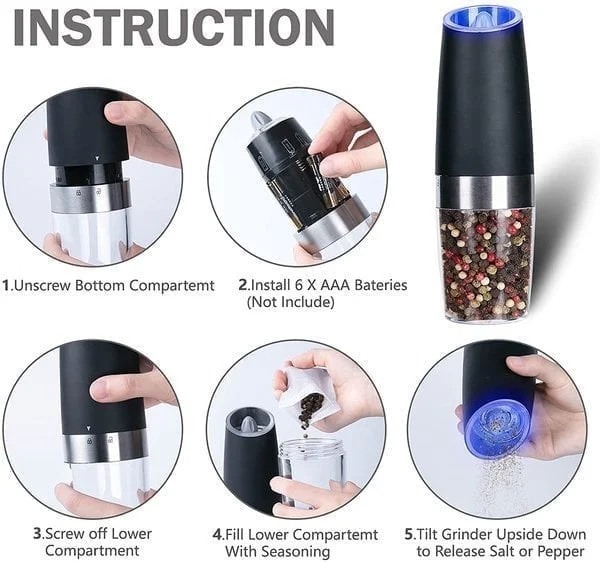 🔥Hot Sale 50% OFF - Automatic Electric Gravity Induction Salt & Pepper Grinder